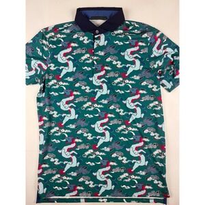 Greyson Golf Polo Medium Teal Dragon Print Bear Dance Course Performance Shirt